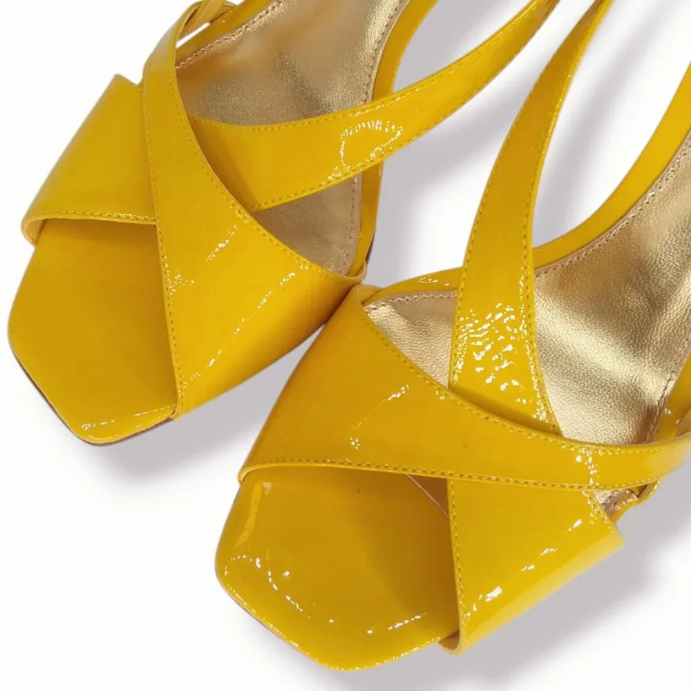 Antonio Melani Kaitlyn Slingback Heels Size 8 Yellow Patent Leather Retro Pinup - Picture 4 of 12